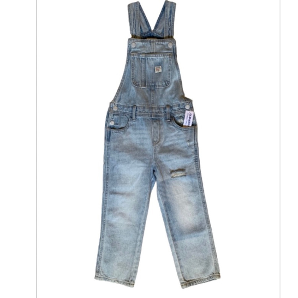 NWT Old Navy Kids Workwear Light Wash Slight Distress Overalls Size XS